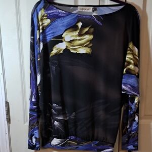Veronicam Black and Blue Floral Women's Blouse